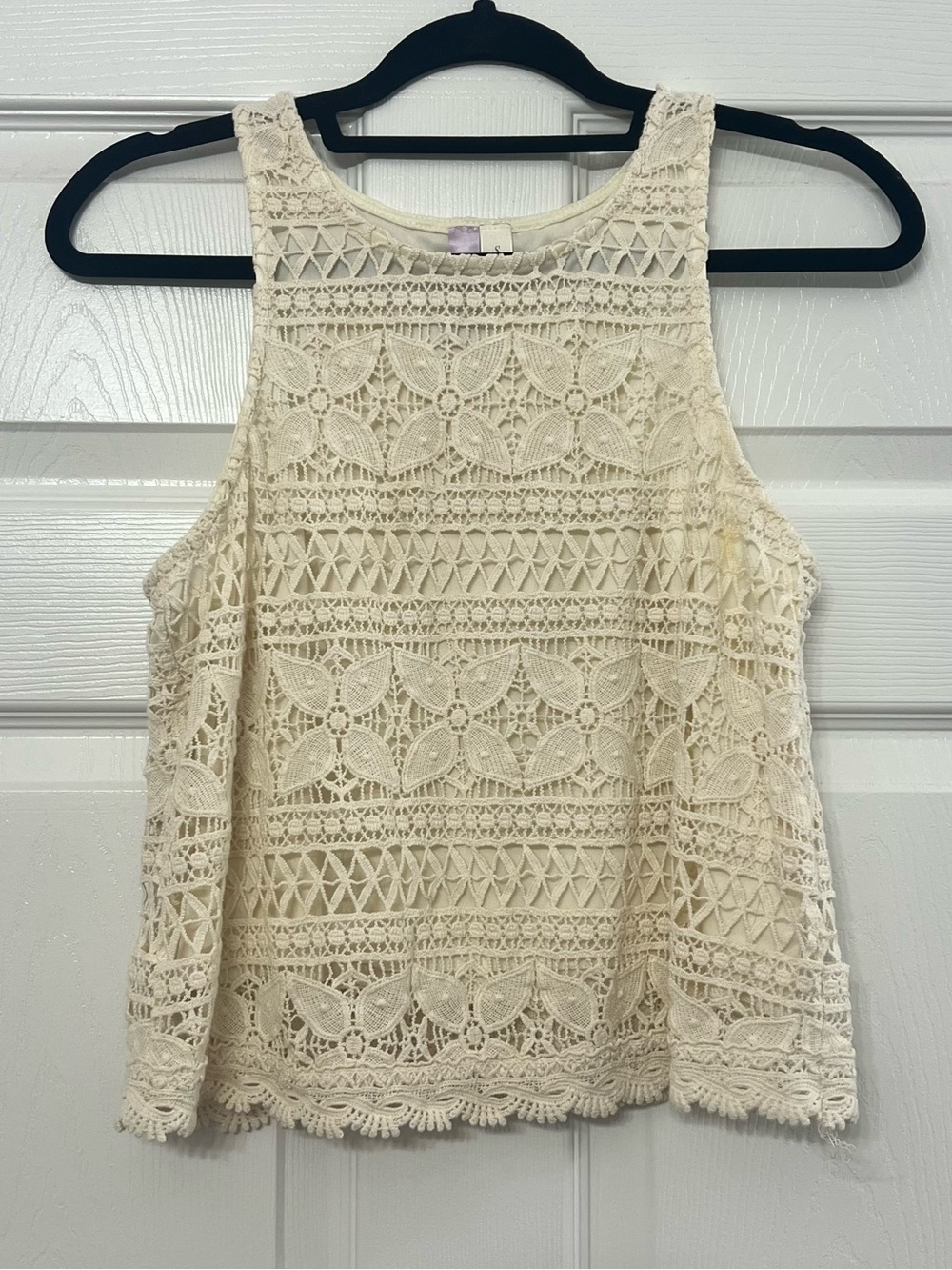 Alya Women’s Small Cream Crochet Lace Sleeveless Blouse Floral Boho Top